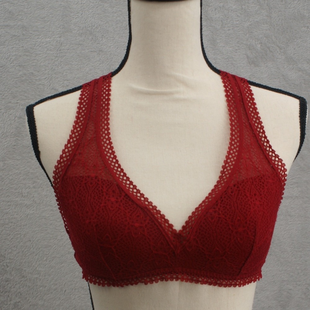 Victorias‎ Secret Burgundy Red Floral Lace Racerback Bralette Medium Wireless